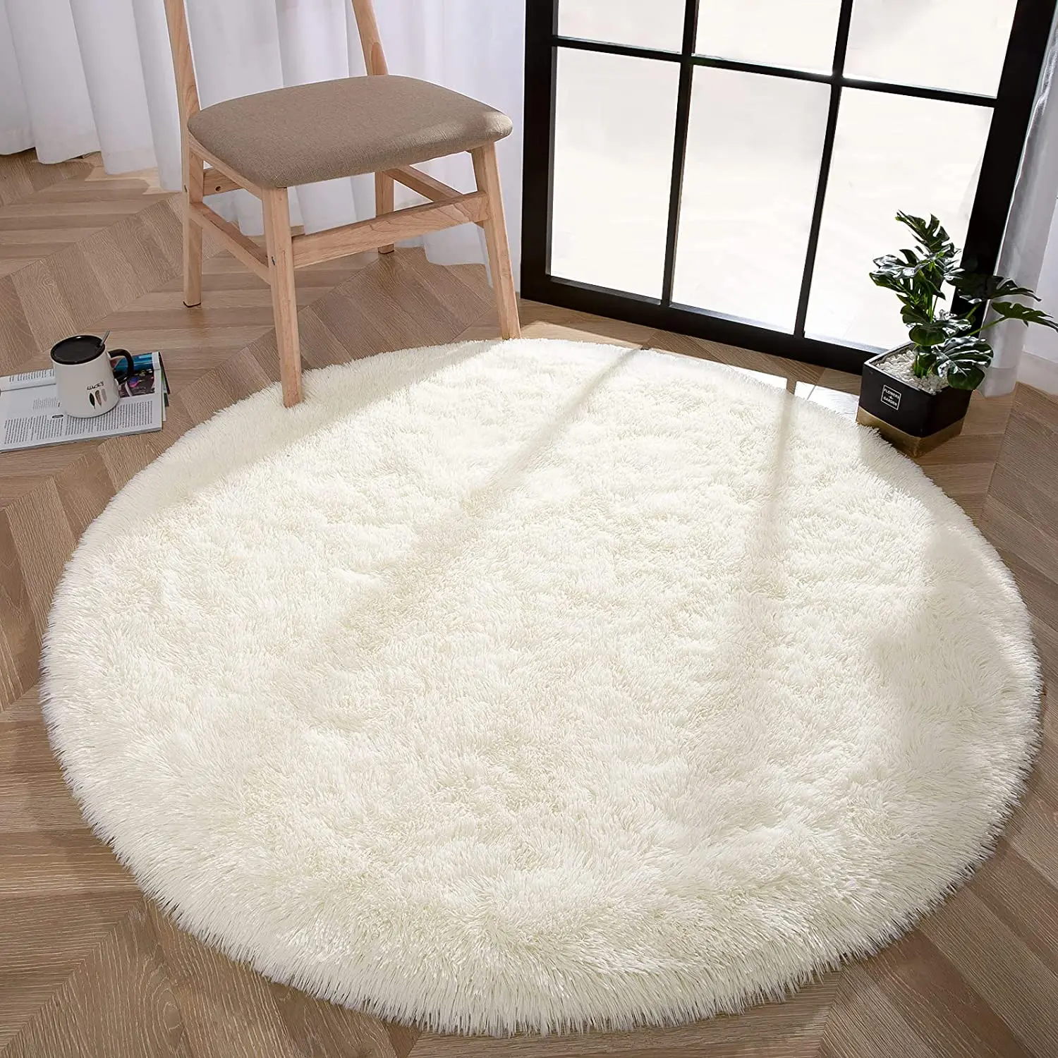 

Round Rug Fluffy Soft Area Rugs for Kids Girls Room Princess Castle Plush Shaggy Carpet Cute Circle Nursery Rug for Bedroom