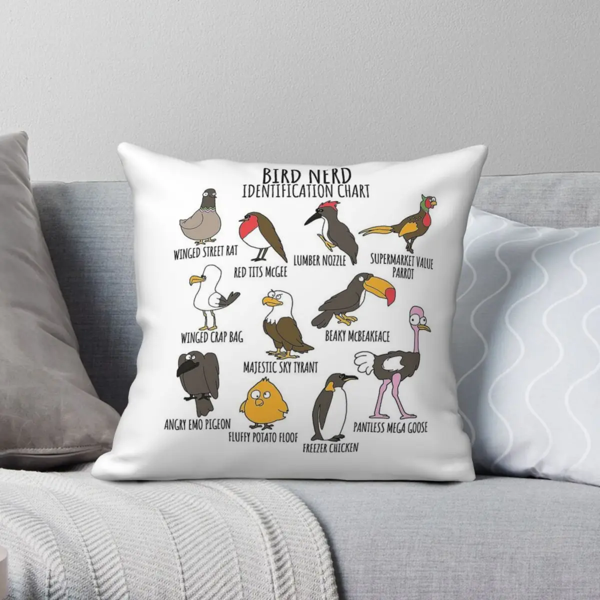 Bird Watcher Identification Chart Square Pillowcase Polyester Linen Velvet Creative Zip Decorative Bed Cushion Case