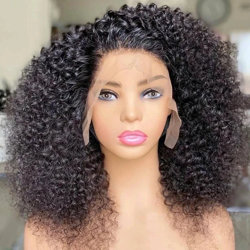 Miniask 200 Density Jerry Curly Human Hair Wig 13X4 Transparent Lace Wig Brazilian 4X4 Transparent Lace Closure Wig For Women