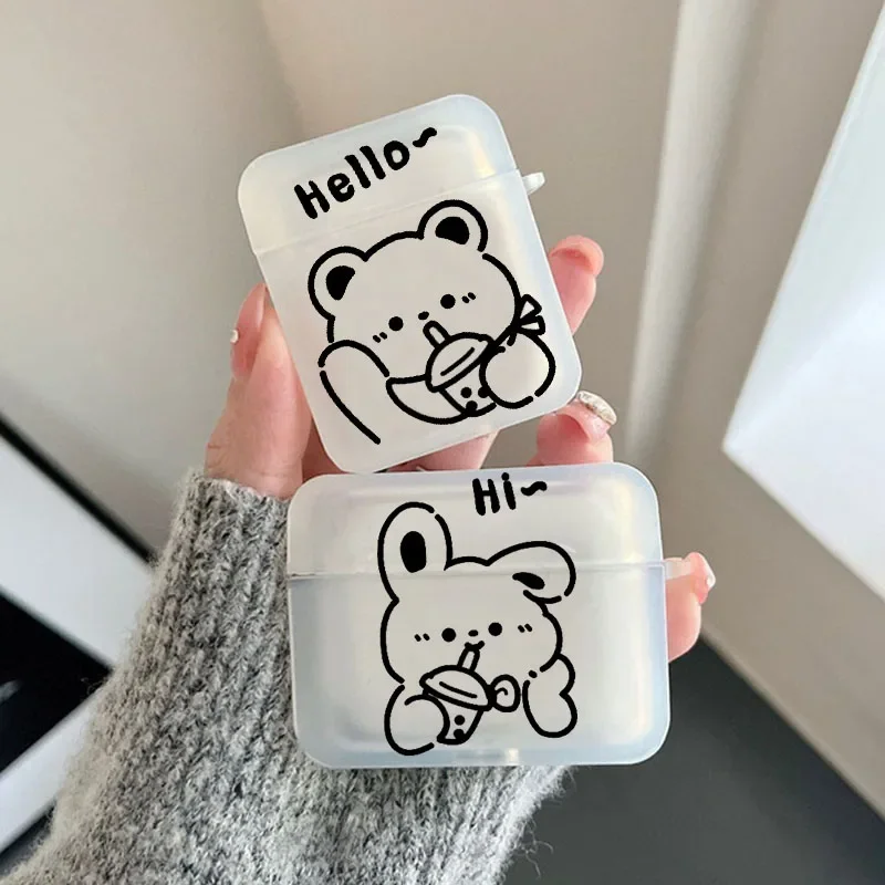 Funny Line Cartoon Couple Paired Earphone Case For AirPods Pro 2 4 3 Protective Shell Cover For AirPod 1 2 Fundas Shells Air Pod