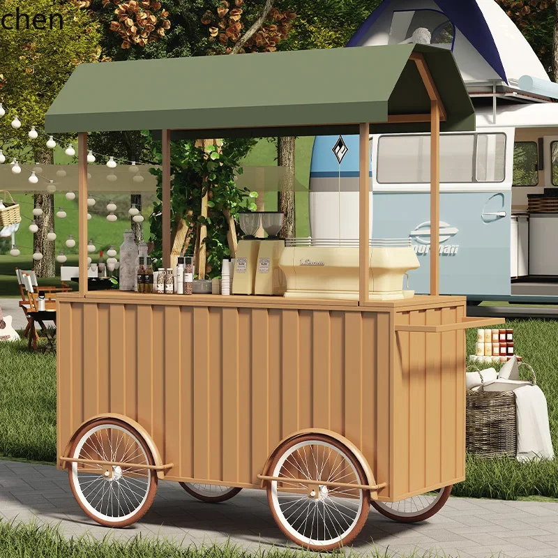 ZML Creative Camp Stall Push Cart Coffee Milk Tea Mobile Food Cart Market Promotion Display
