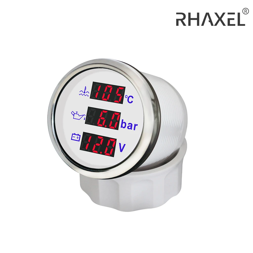 RHAXEL 3in1 Multi-Functional Fuel Level Tachometer Voltmeter Oil Pressure Water Temp Water Level Gauge 12V 24V for Car