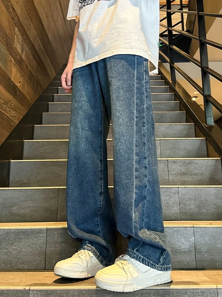 

Американские винтажные мужские джинсы свободного прямого кроя с широкими штанинами, осенние модные брюки в стиле OOTD, слегка расклешенные, длиной в пол