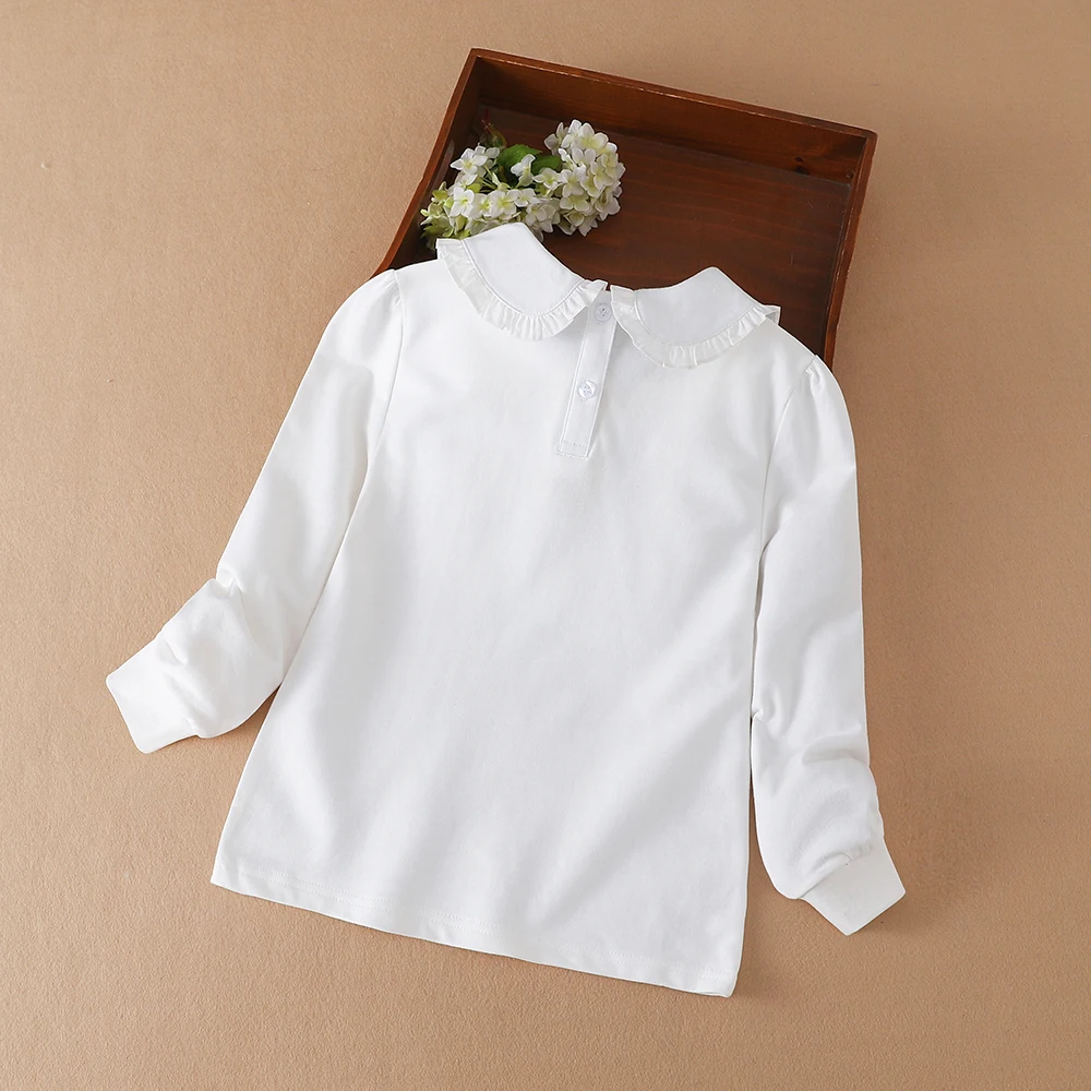 Girls' Embroidered Doll Collar Thin Basic T-Shirt For Spring And Autumn Kids Polo Cotton Clothing