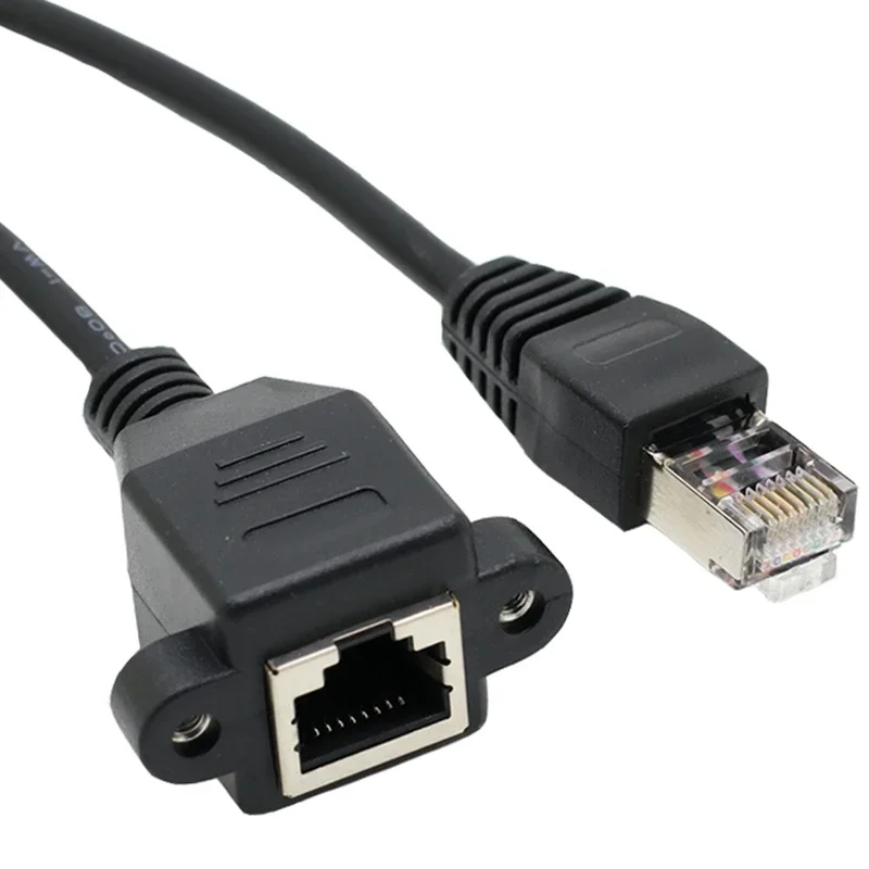 كابل تمديد شبكة RJ45 ذكر إلى أنثى هيكل صناعي إيثرنت مع فتحات لولبية لتركيب أجهزة الكمبيوتر وأجهزة التوجيه CAT 5
