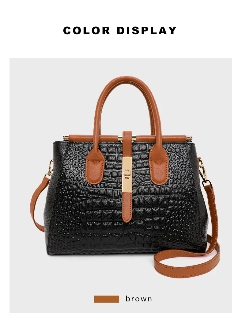 Neue Tragetasche aus Rindsleder mit Kroko-Prägung für Damen, farblich passende Handtasche, abnehmbarer Riemen, Umhängetasche für Pendler – Detail 4