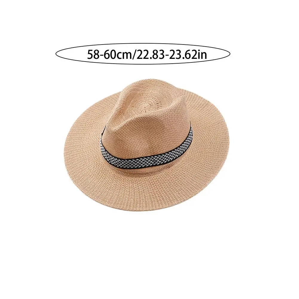 Men Summer Straw Hat Beach Large Brim Panama Anti-UV Sun Hat Outdoor Golf Fishing Cap Panama Jack Men\'s Straw Travel Simple Hat