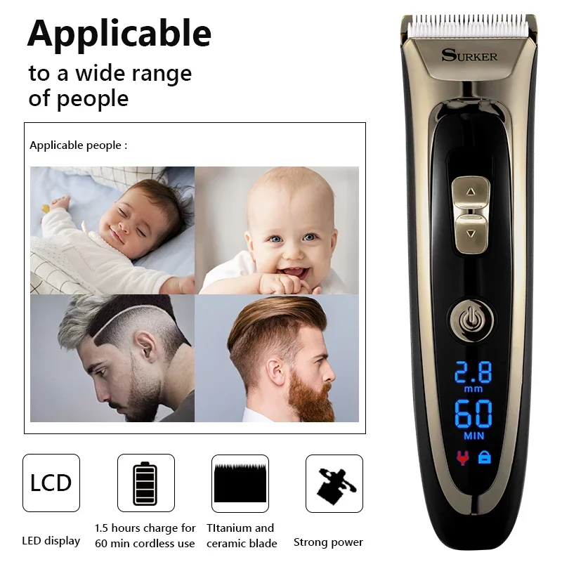 Professional Barber Electric Hair Trimmer LED display Men Clipper Titanium Ceramic Blade Hair Cutting Machine Hair cutter