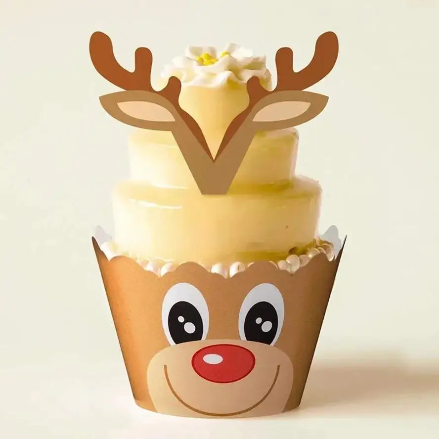 2026 24/48pcs Christmas Paper Cupcake Wrapper Christmas New Year Birthday Party Cake Decorations Santa Claus Cake Topper