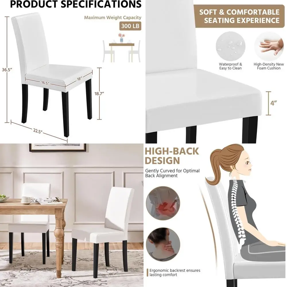 

Белые водонепроницаемые обеденные стулья из искусственной кожи, состоящие из 2 частей, с ножками из массива дерева, для кухни, ресторана, гостиной
