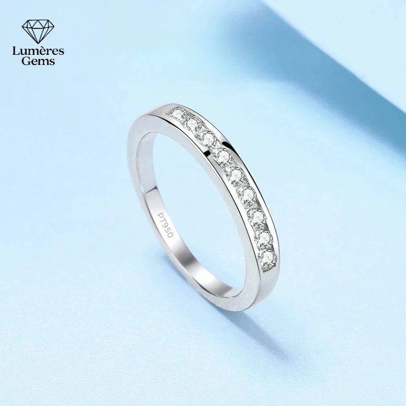 

Fine Jewelry Womens Luxury PT950 Platinum Moissanite VVS1 D Color Arrange Diamond 0.27CT Round Sparkling Simple Ring For Female