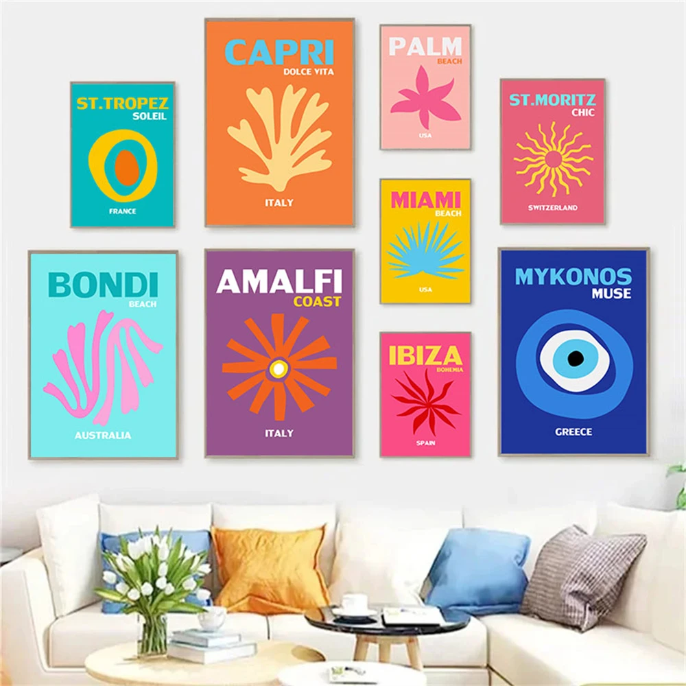 

Nordic Ibiza Mykonos Muse Eye Tulum Coral Flower Posters Canvas Painting Perfect Wall Art Print Pictures Living Room Home Decor