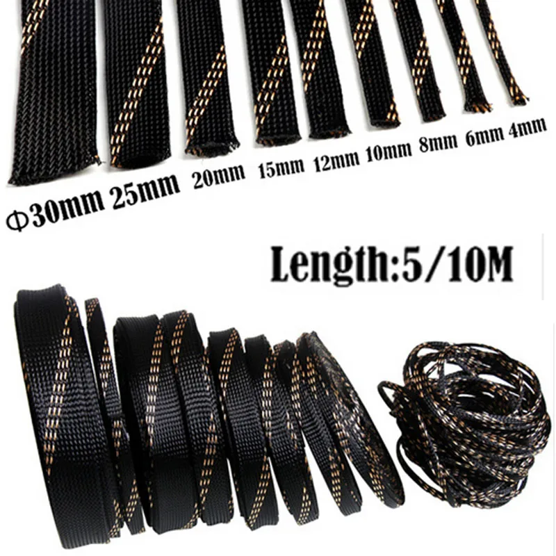 dropshipping 5/10M 4/6/8/10/12/15/20mm Expandable Cable Sleeve Braided Wire Protection Wrap Gland Sheath Insulated Wire Wrapper