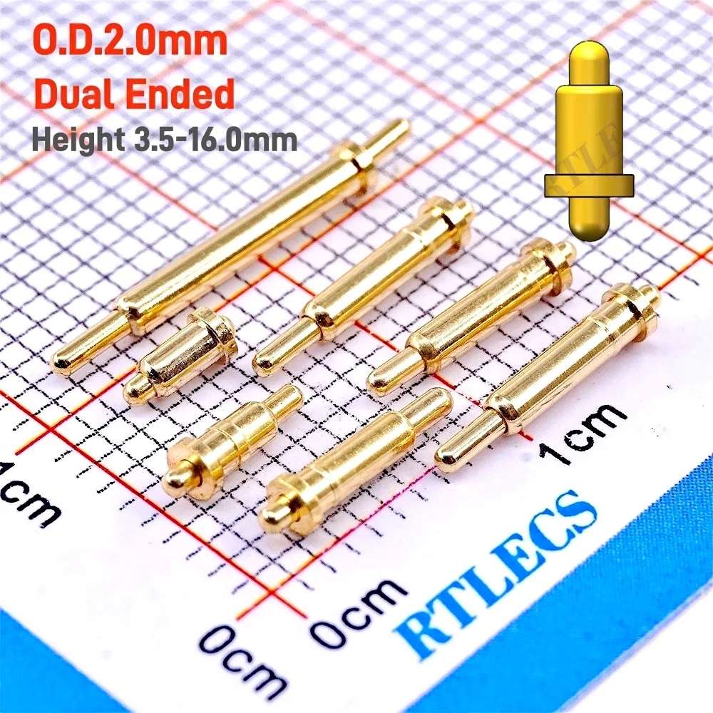 200/50/10 Pcs Dual Plunger Pogo Pin Connector Outer Diameter 2.0mm OD Height 3.5 to 16.0 MM Double Ended Floating Soldering 1A