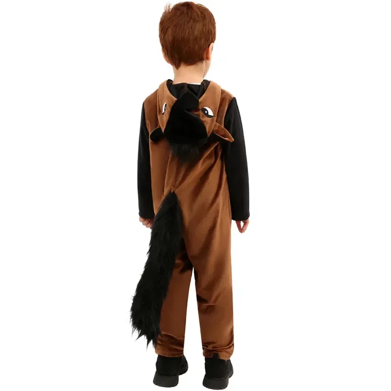 SN88 Brown Kids Horse Costume Outfit Girl Boys Party Role Play Dress Up Jumpsuit Mask Animal Onesie Halloween Cosplay Winter Pla