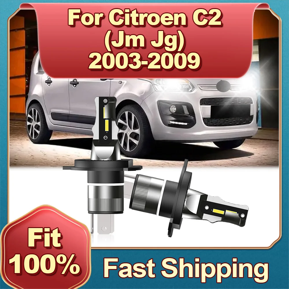 

2Pcs High Power LED Headlights 180W H4 Car Lights 12V 6000K For CITROEN C2 (JM JG) 2003 2004 2005 2006 2007 2008 2009