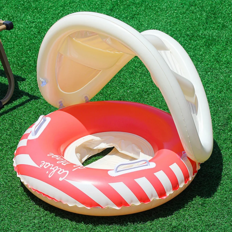 Nordic Style Baby Swim Ring with UPF50+ Sun Canopy, 0-3Yrs Adjustable Underarm Floats Safety Gear for Pool/Beach Vacation