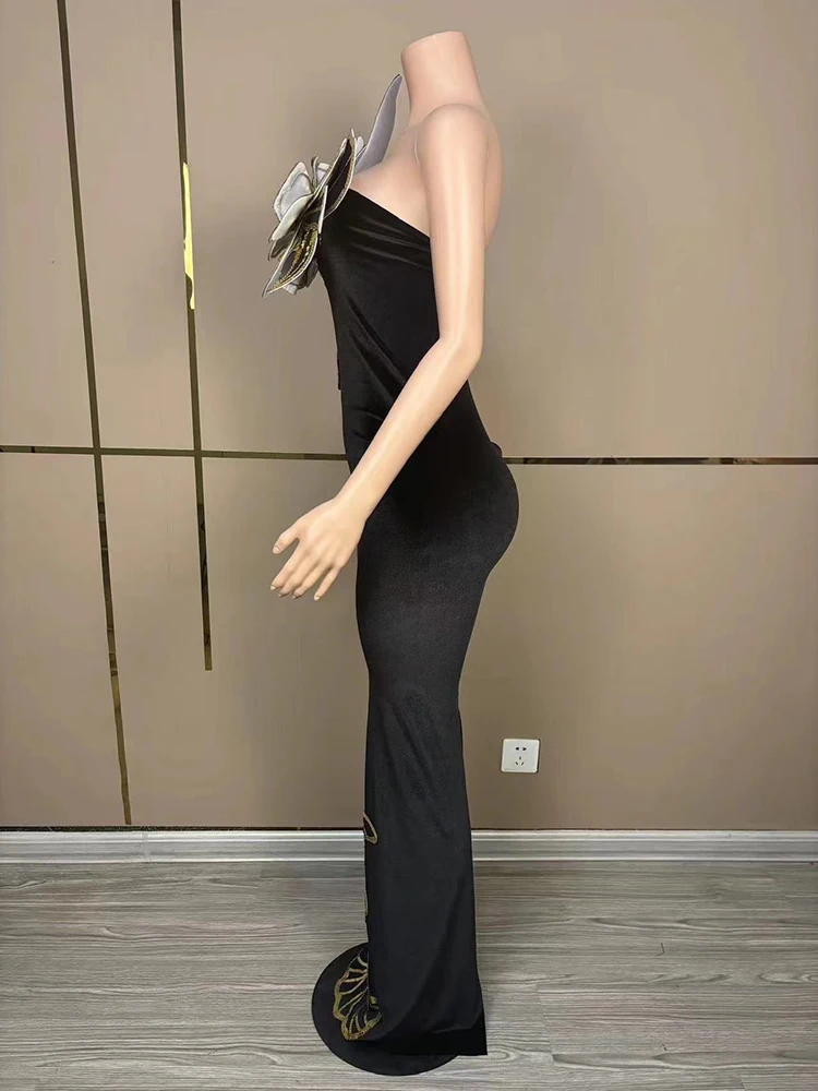 Flowers Tube Evening Party dresses drag costume sexy festival show costumes evening dress with stones Birthday Special Ocassion