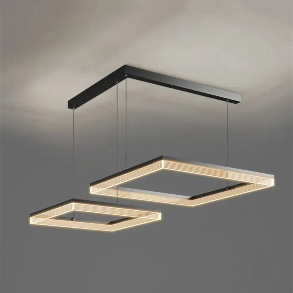 Imagem -04 - Nordic Black Square Led Chandelier Iluminação Regulável Sala de Estar Led Pendant Suspender Lâmpada Luminárias para Quarto