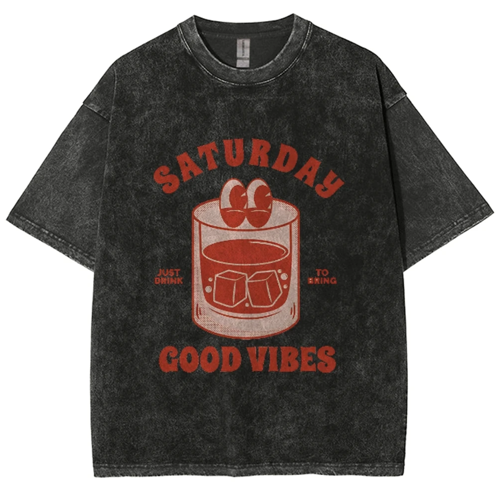 Ice Cube Drink Alphabet Printed Short Sleeve Men's and Women's Same Summer Fashion Trend Shoulder Retro Casual T-Shirt