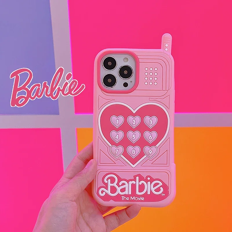 New 3D Cartoon Pink Barbies Princess Telephone Phone Case for IPhone 15 14 13 12 11 Pro Max Silica Gel Soft Back Cover Girl Gift