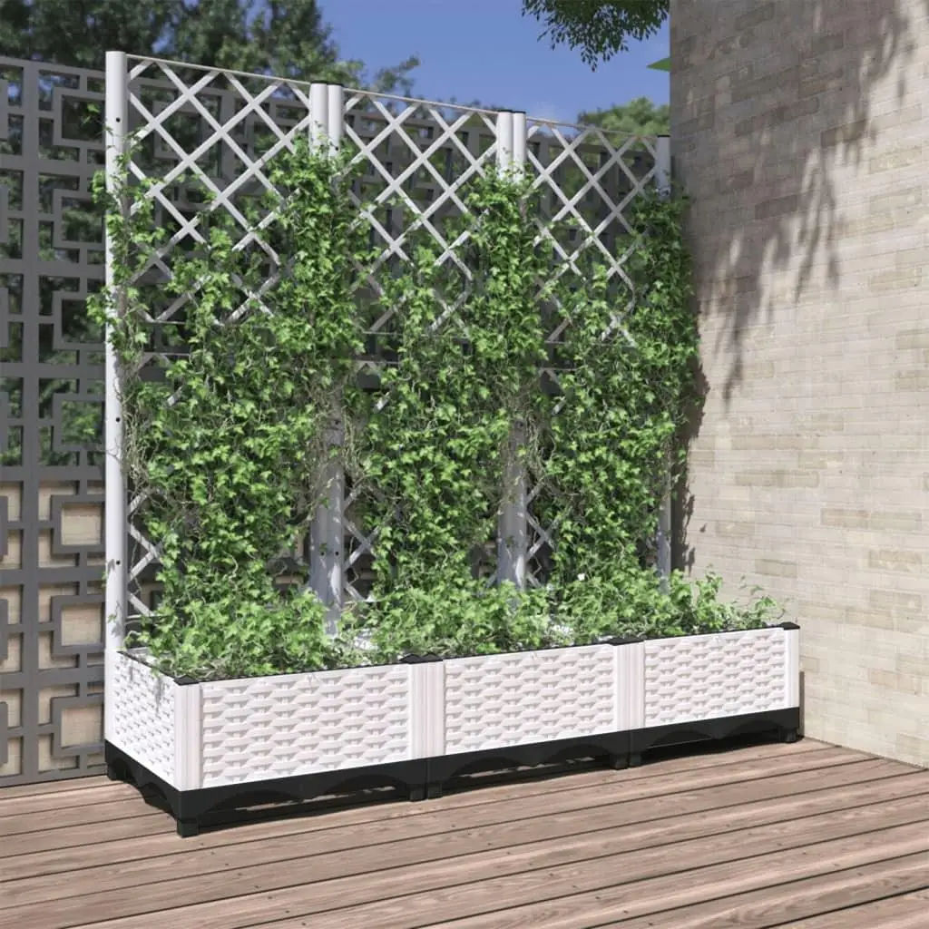 120x40x121.5 cm White Garden Planter with Trellis - Durable PP Outdoor Decor