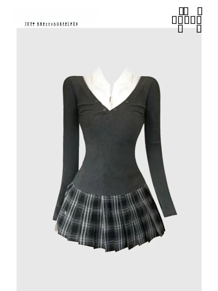 

Комплект юбки и топа HEZA в клетку для женщин: повседневный винтажный вязаный дизайн с элементами стеганой ткани, модный, больших размеров, для офиса и повседневной носки