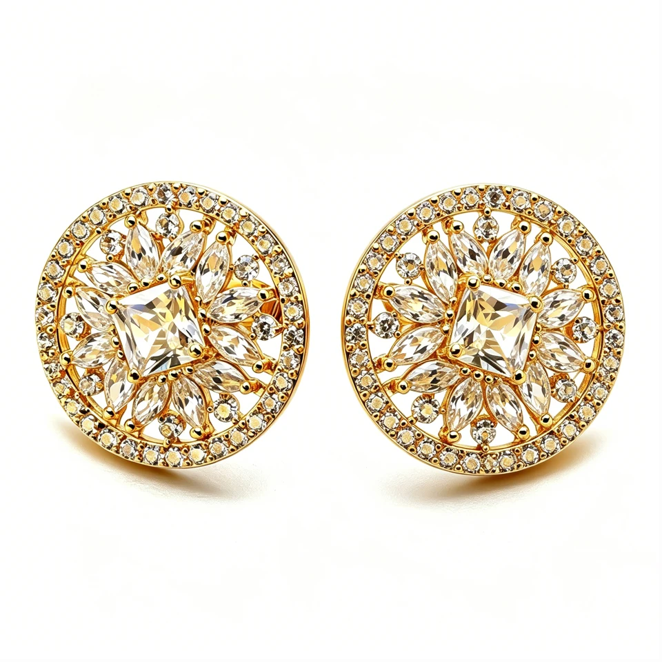 

VANAXIN Luxury Floral Stud Earrings for Women 14K Gold plated Cubic Zirconia Statement Earrings Wedding Bridal Jewelry Gift