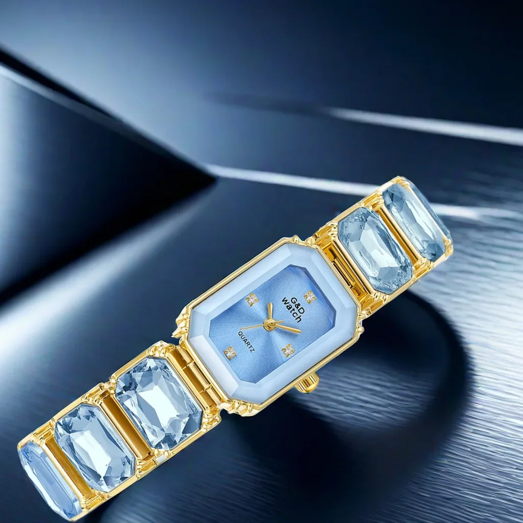 Ladies Wrist Watch Small Golden Square Quartz For Women Bracelet Watches Top Brand Luxury Diamond Fashion Women's Watch 2024