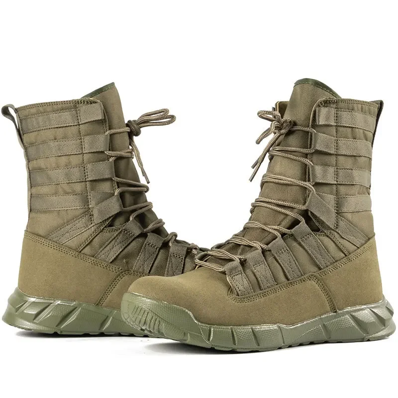 Botas de combate para hombre, botines de entrenamiento ligeros, color verde, marrón, desierto, senderismo, táctico