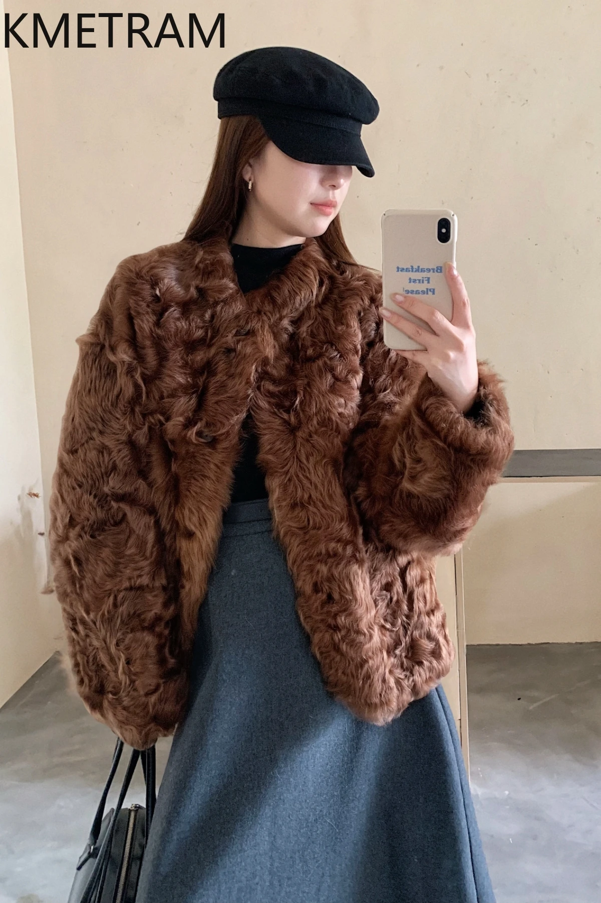 KMETRAM 100% Natural Xiaohu Wool Sheepskin Double Faced Fur Coat Luxury Long Real Fur Jacket Women Winter Clothing 2025 шуба