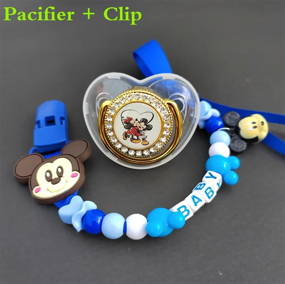 

2024 Hot Kawaii Mickey Mouse Print Personalized Baby Pacifier Chain Clip bisphenol-free a Bling Pacifier Chupeta 0-18 months