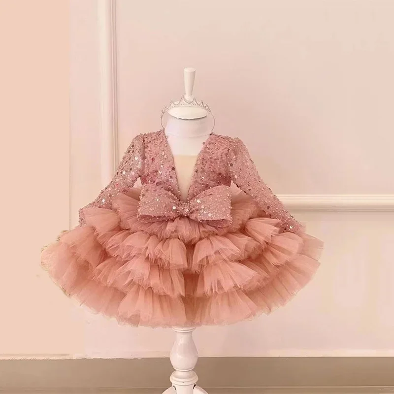 Mädchen Geburtstag Prinzessin Kleid modische Baby flauschige Gaze Blumen mädchen Kleid Ereignisse Blumen mädchen Kleider für Hochzeiten V-Ausschnitt