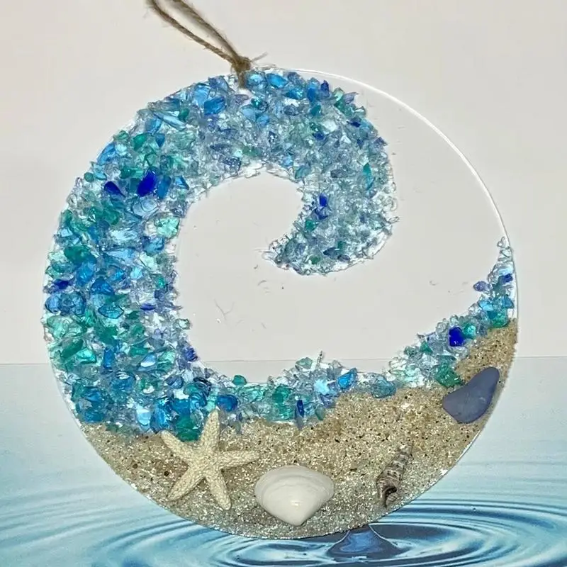 Sea Glass Sun Catcher Acrylic Crashing Ocean Wave Beach Suncatchers Home Decor For Car Home Bedroom Wall Window Hanging Pendant