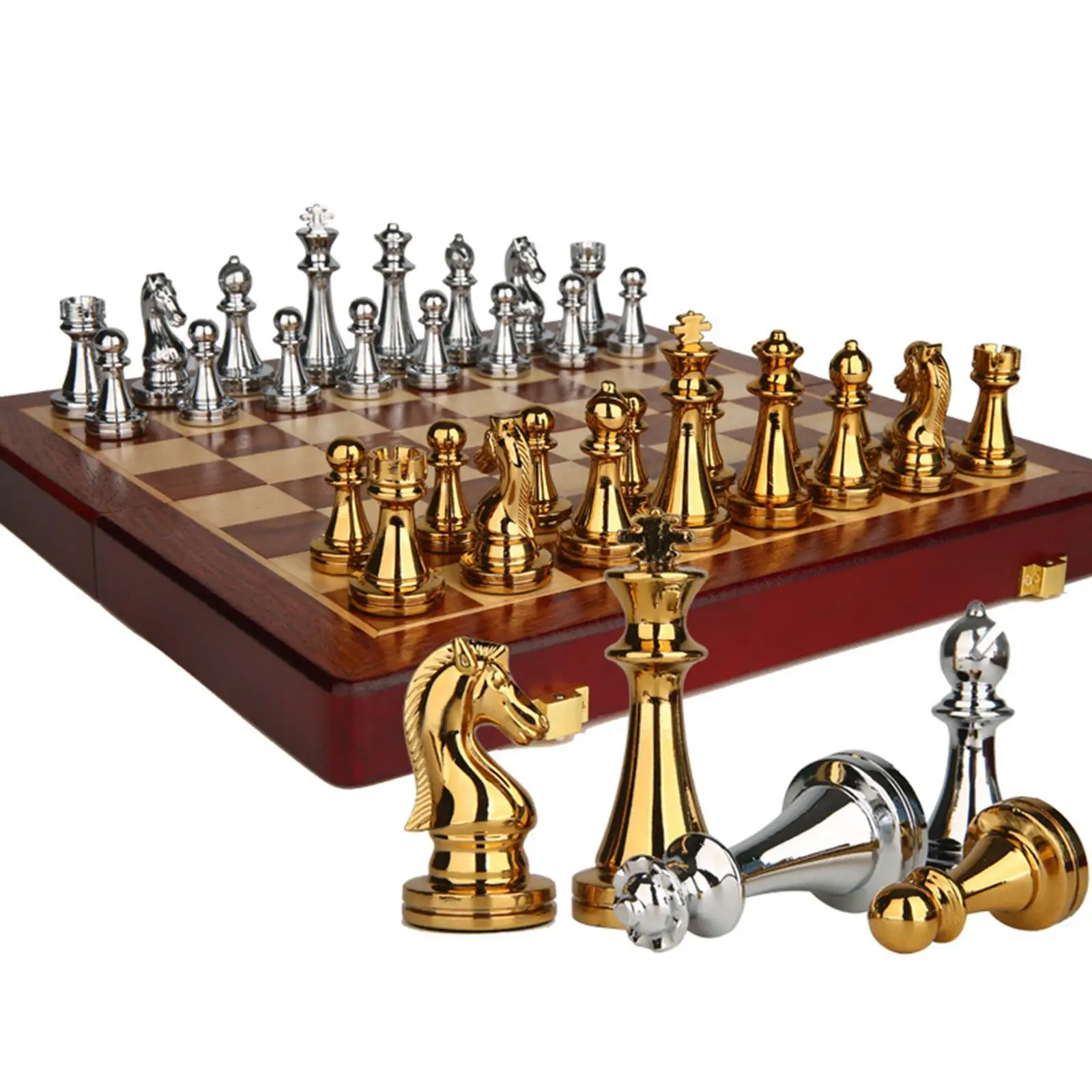 

Pro Metal Chess Set Board for Adults and Kids with Metal Pieces Board Game Professional Chessboard Beginner Set Magnetic Travel