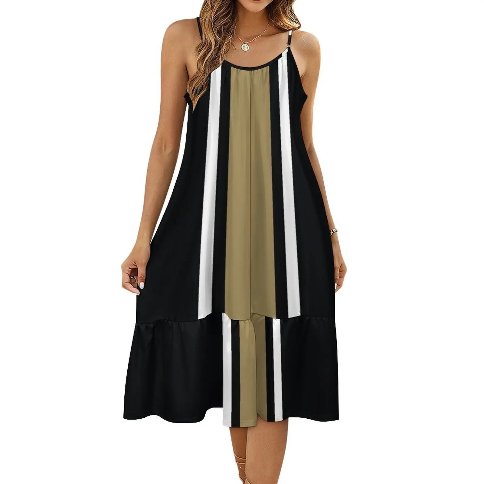 

Black, White, & Gold Vertical Power Stripe Suspender Skirt sexy short dresses daring evening dress ladies