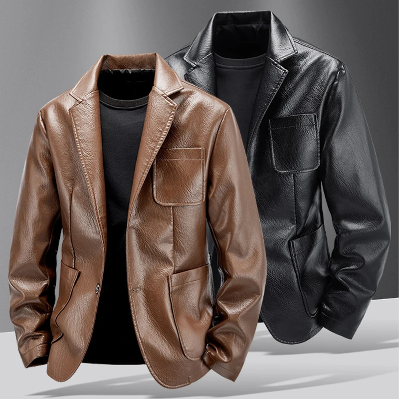 

Retro Leather Blazer Jacket Men's New Autumn Wiinter Leather Coat Casual Motorcycle PU Jacket Biker Leather Coats Brand Clothing
