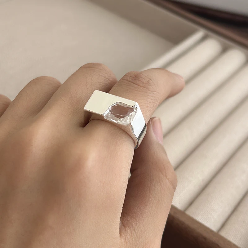 Foxanry Minimalist Silver Color Finger Rings for Women Couples New Trendy Elegant Sparkling Zircons Wedding Party Jewelry Gifts