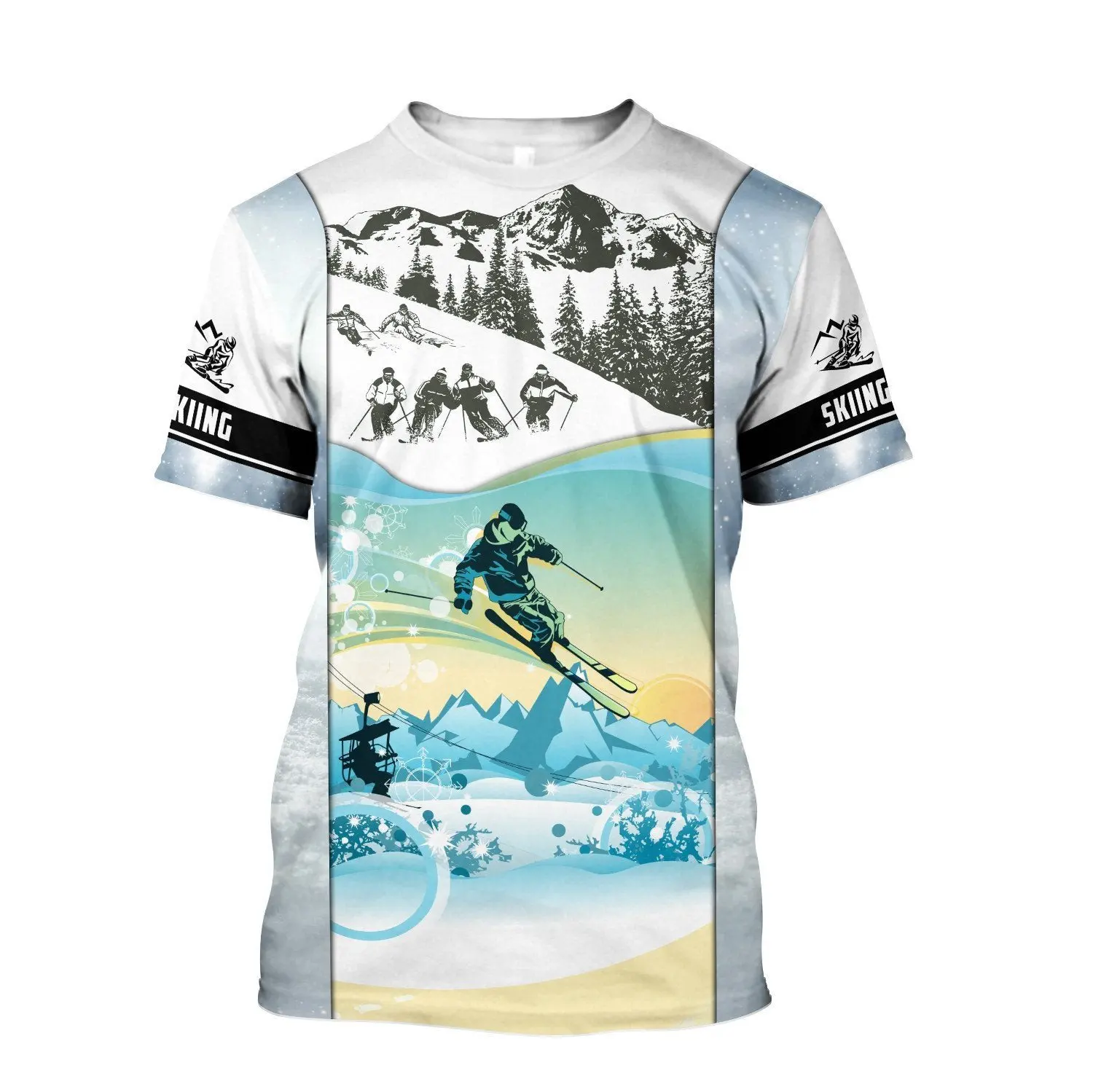 Summer Fashion Personality Ski Graphics 3D Printed Men's T-shirt Hip Hop Trend Large Size Loose O-neck Sports Short Sleeve Top