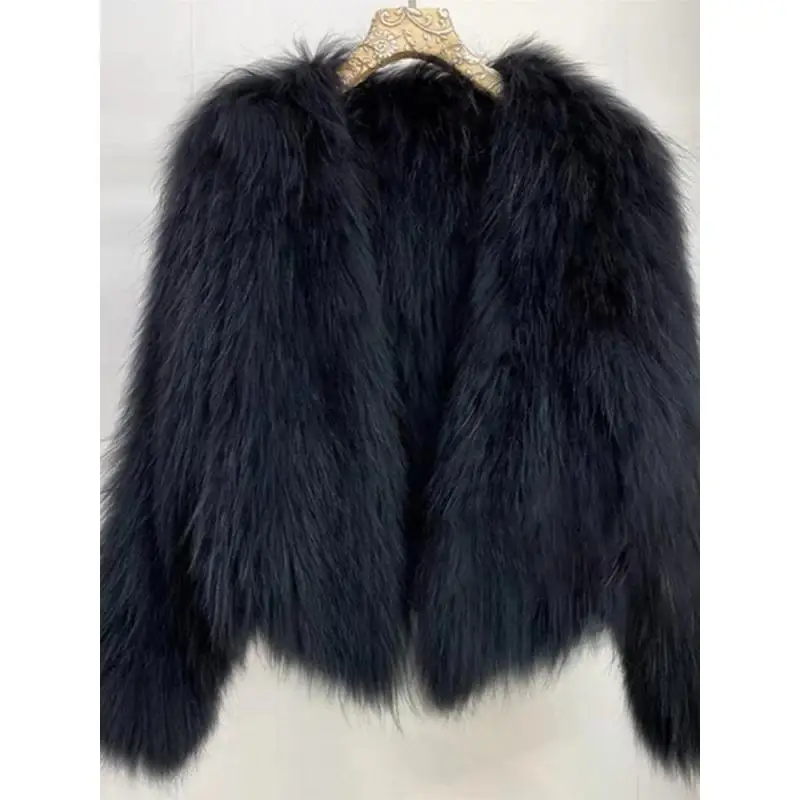 Women Shaggy Faux Fur Jacket V Neck Long Sleeve Cropped Fluffy Warm Winter Coat Streetwear