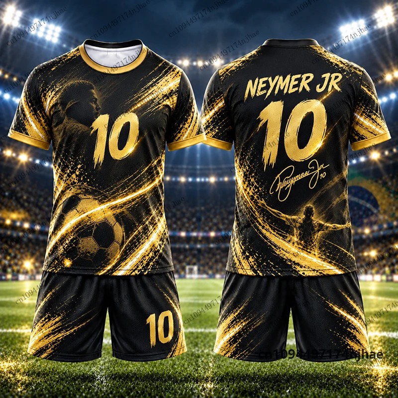 2-teiliges Set Kinder-Trainingsanzug Brasilien Fans Neymar # 10 bedruckte T-Shirt- und Shorts-Sets, Fußballtrikot-Set, Sportbekleidung für Kinder/Erwachsene – Detail 7
