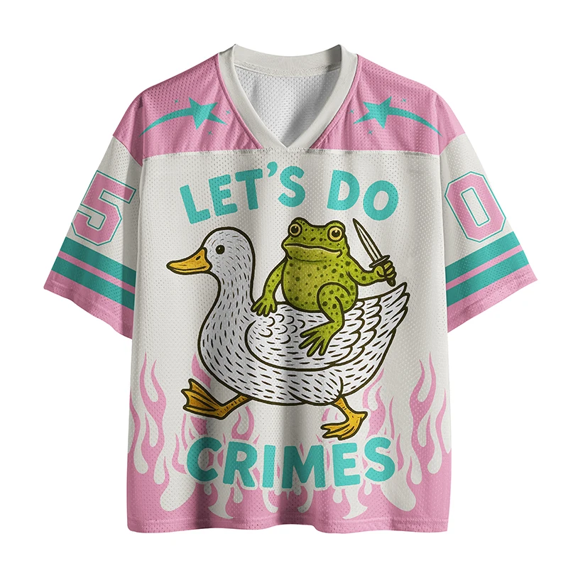 2026 Unisex Y2K Mesh Jersey T Shirt, Funny Duck Frog Graphic V Neck Short Sleeve Streetwear Retro Oversized Tee