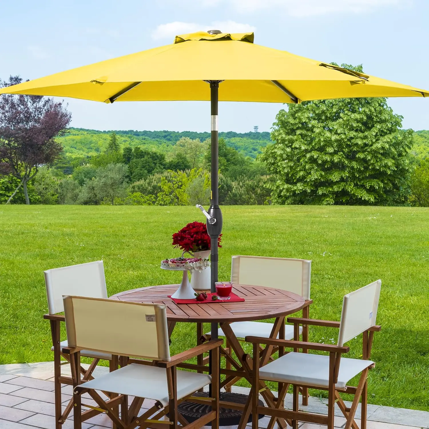 Bonosuki-Parapluie d'extérieur en acier avec bouton poussoir d'inclinaison et de manivelle, parapluie de marché, 7.5 ', 2 ans, ne se décolore pas