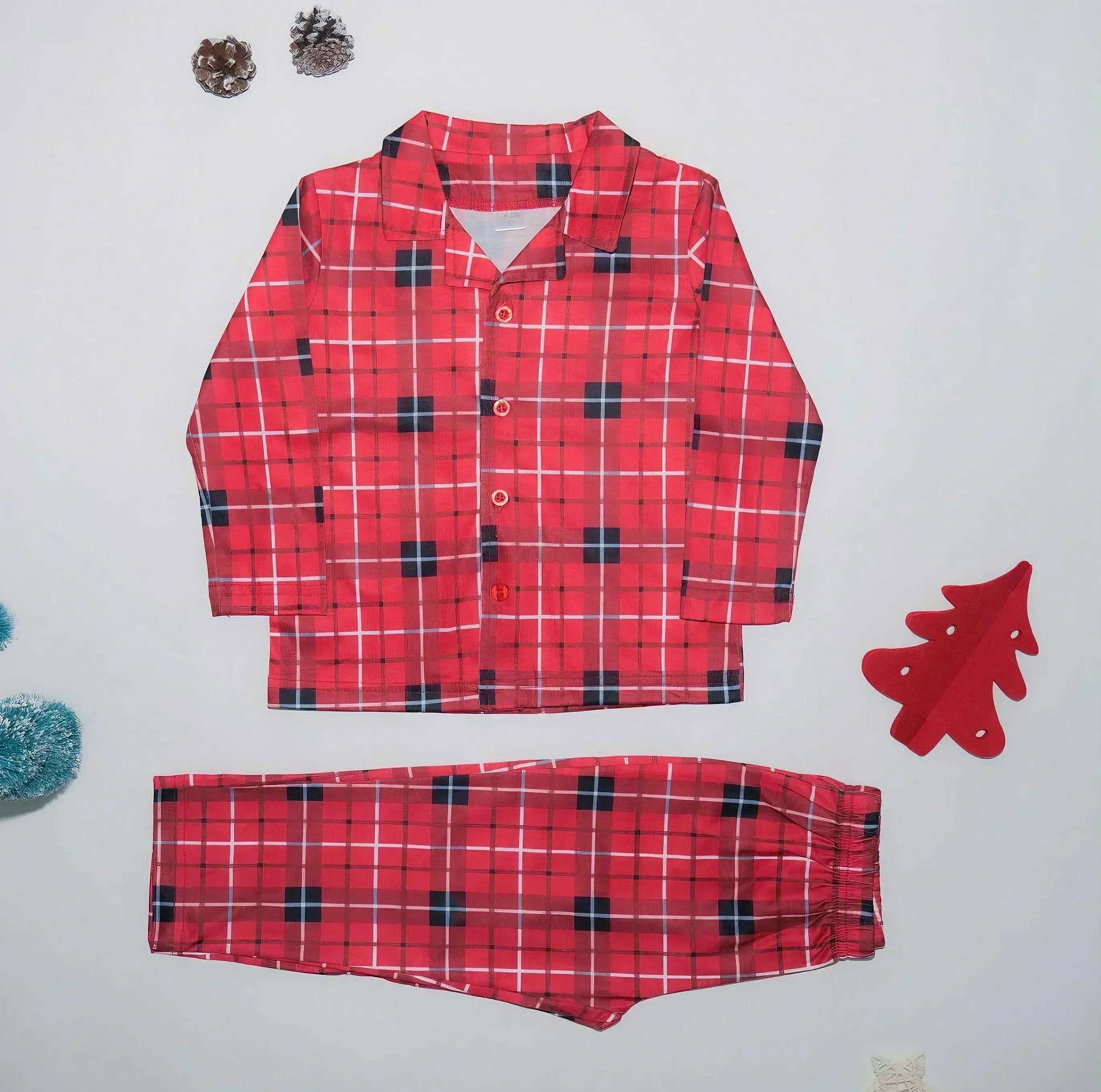 New 2024 Christmas Family Look Plaid Print Mom Dad Kids Matching Pajamas Set Baby Dog Romper Boys Girls Clothes Warm Soft Pyjama