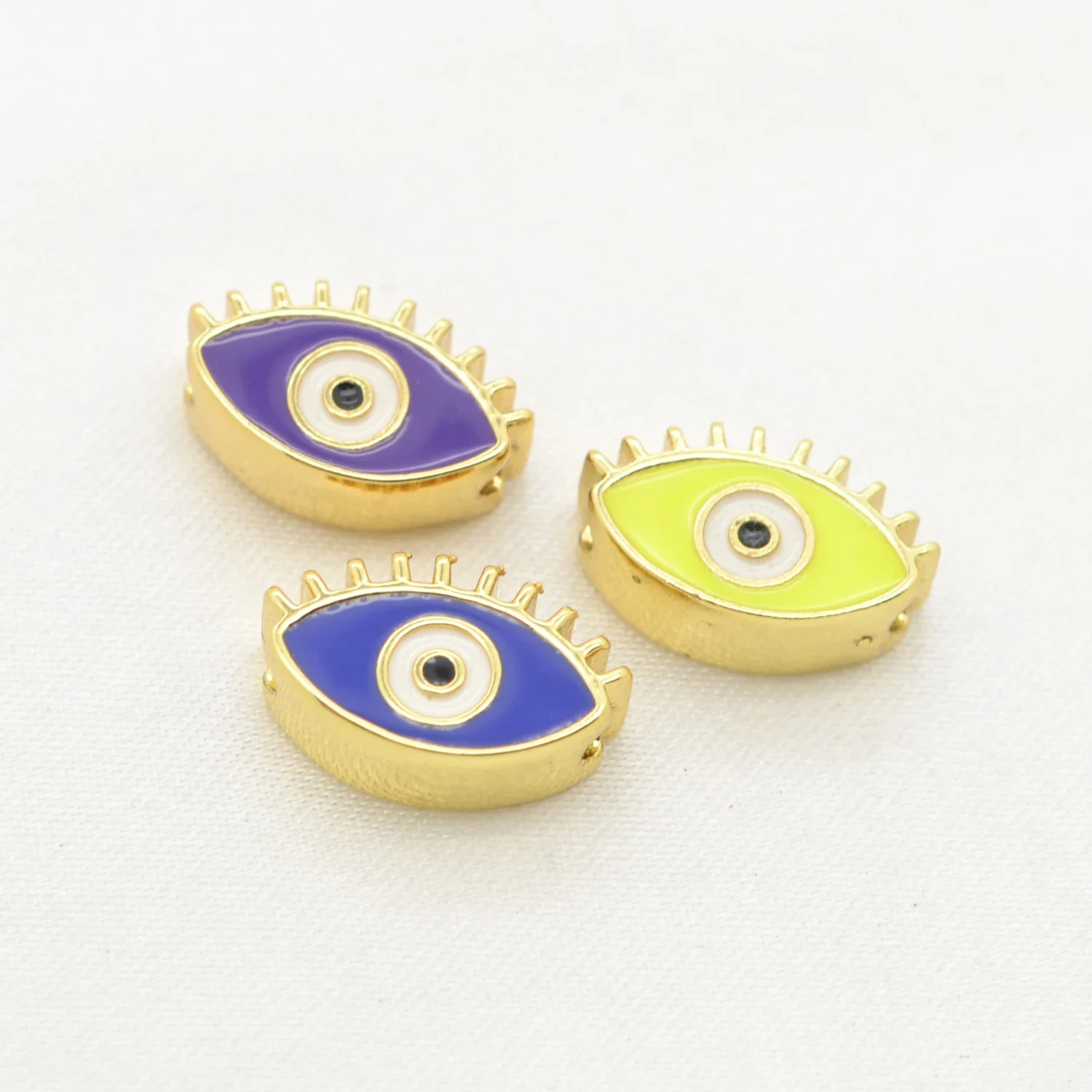 15 Pcs Colorful Enamel Spacer Bead Diy Necklace Bracelet Jewelry Making Turkish Devil Eye Charms Copper Gold Plated Accessories