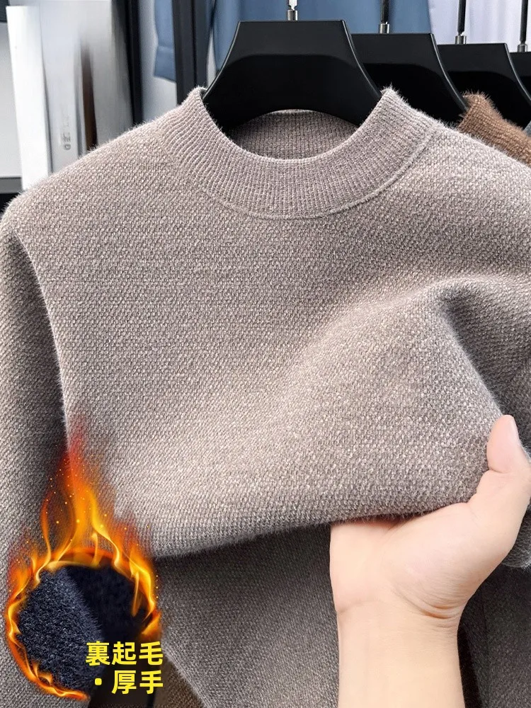 

Мужской утепленный свитер с круглым вырезом на флисовой подкладке, повседневный, осенне-зимний, новинка, для ношения как под одеждой, так и поверх одежды