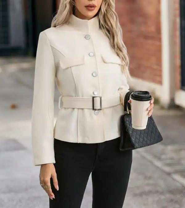 

Elegant Solid Color Woolen Coat Autumn Winter New Versatile Commuting Style Lace up Stand up Collar Men's Fashion Outerwear