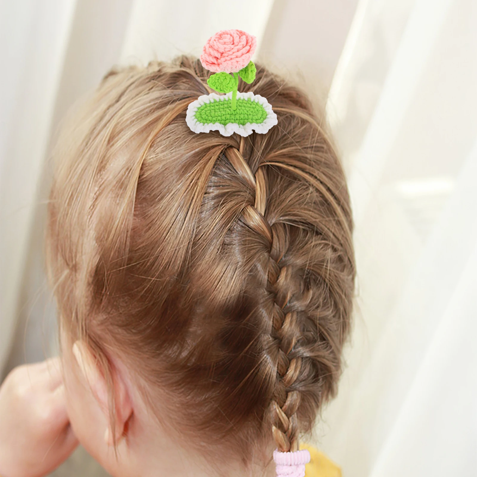 

Crochet Roses Clips Handmade Flower Barrettes Durable Toddler Accessories Lightweight Flat Claw Clips For Girls Women Daily