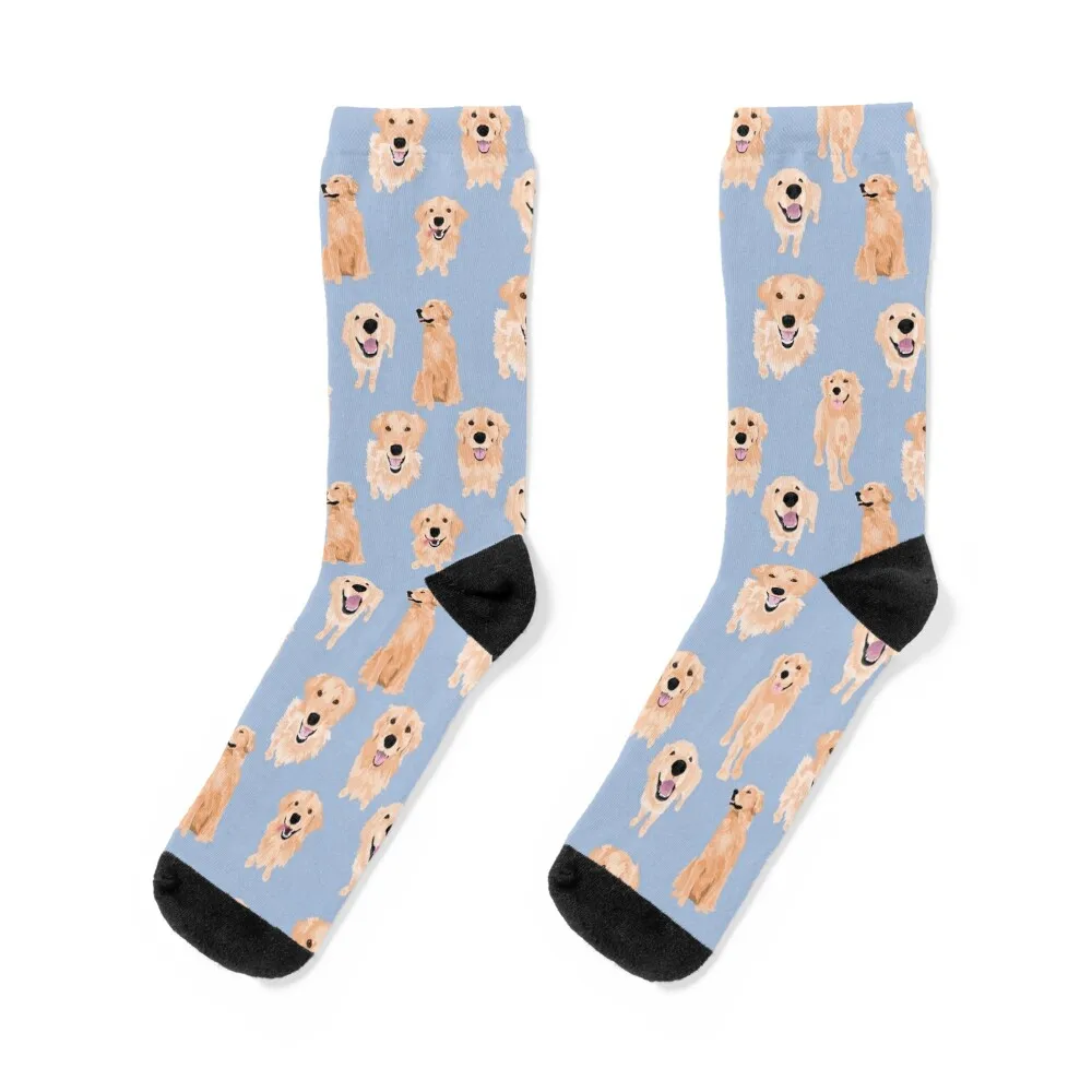 

Golden Retrievers on Blue Socks Hiking boots compression Rugby winter thermal Women's Socks Men's