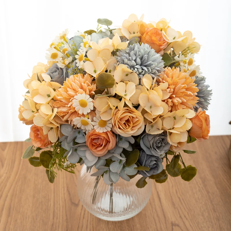 Artificial Flower Ball Sunflower Silk Rose Bouquet Arrangement Table Wedding Arrangement Cheap Home Party Background Decoration